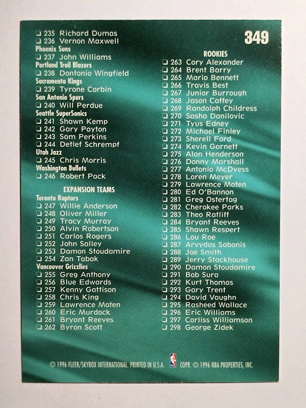 1995-96 Ultra #349 Checklist 201-298