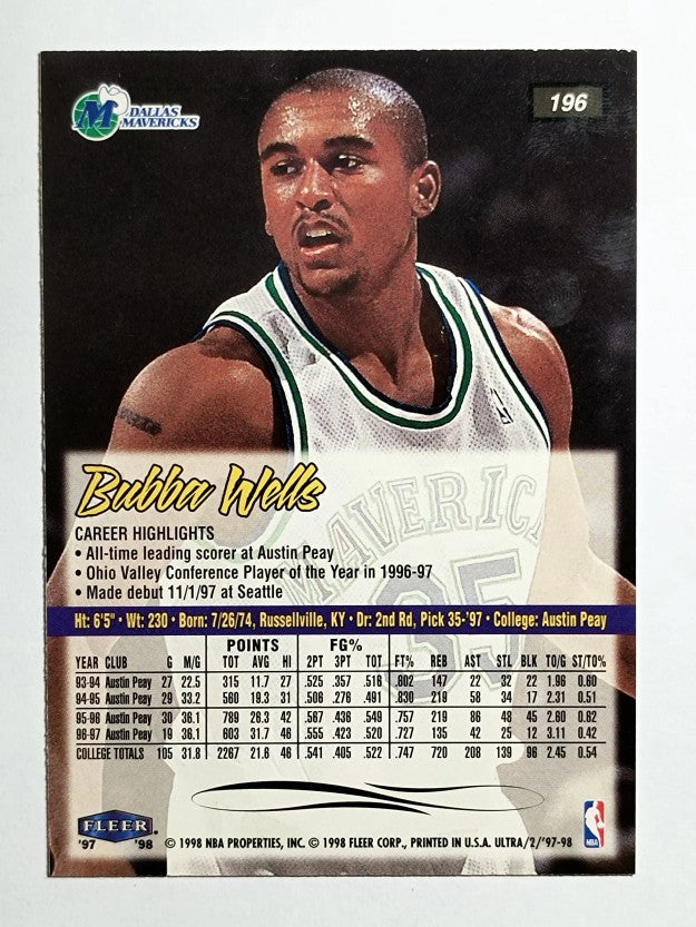 1997-98 Ultra #196 Bubba Wells RC