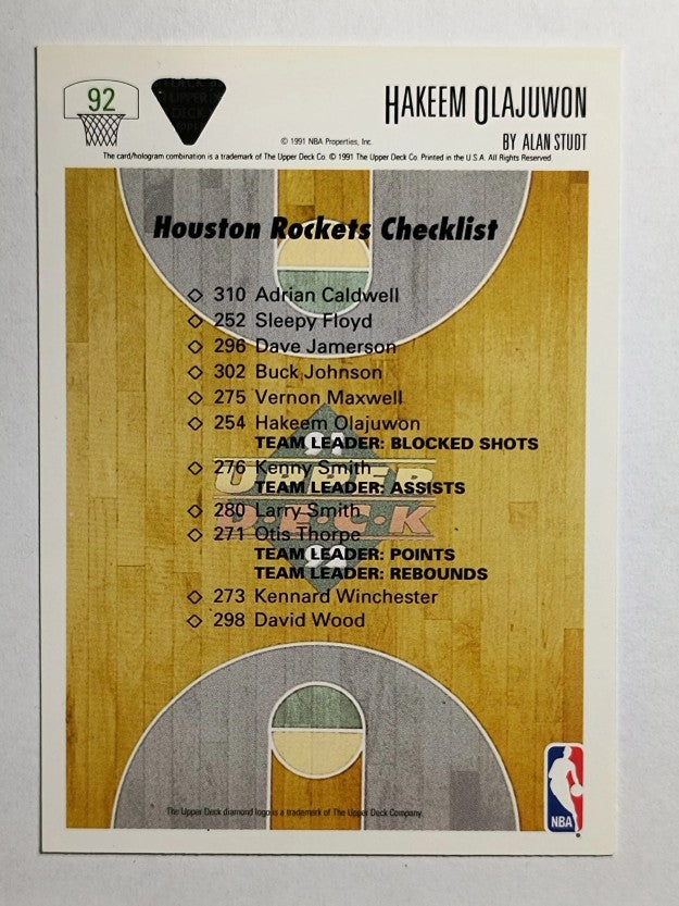 1991-92 Upper Deck #92 Hakeem Olajuwon TC