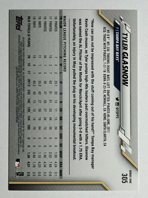 2020 Topps #305 Tyler Glasnow