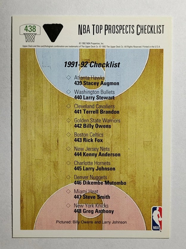 1991-92 Upper Deck #438 Larry Johnson CL/Billy Owens (NM)