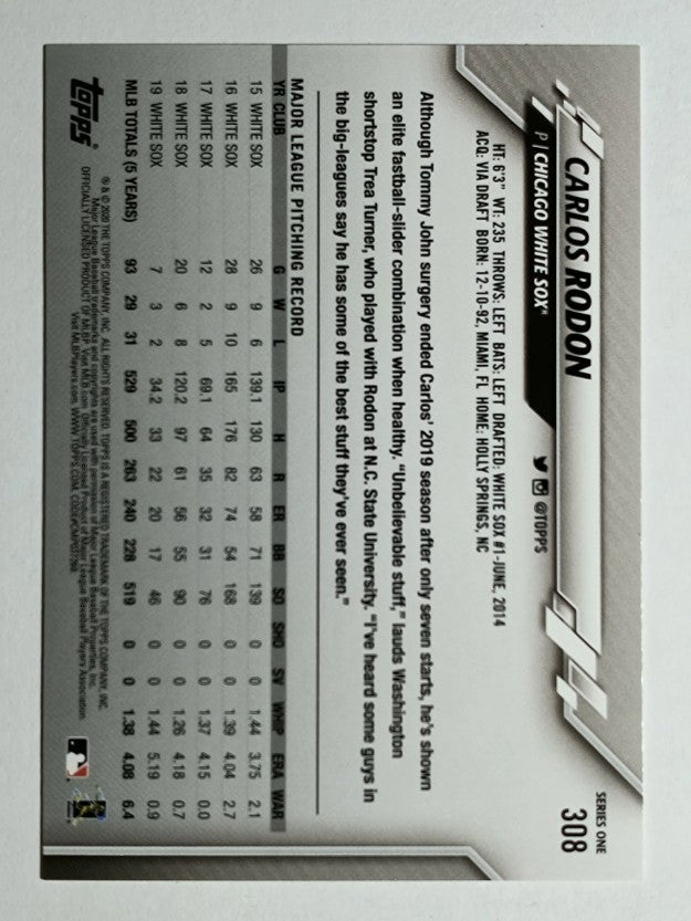 2020 Topps #308 Carlos Rodon