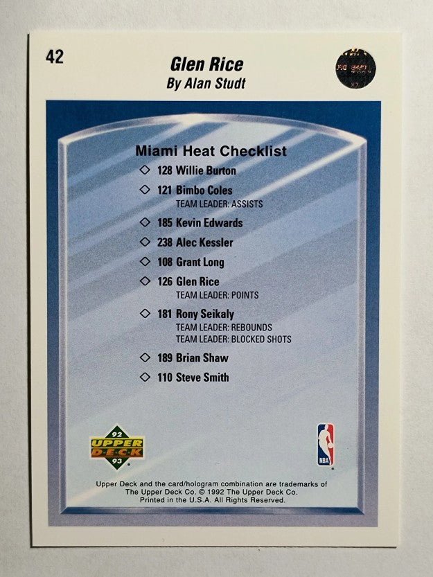 1992-93 Upper Deck #42 Glen Rice TC