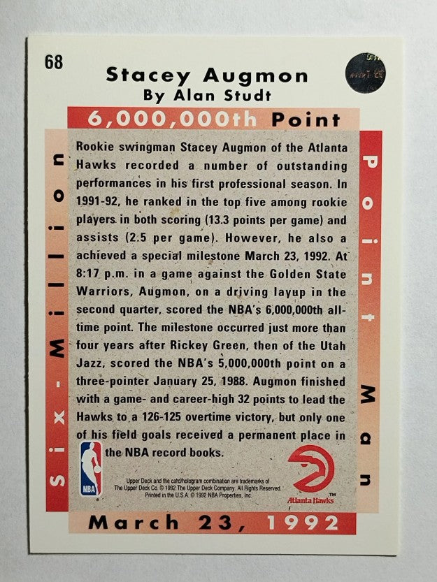 1992-93 Upper Deck #68 Stacey Augmon/Six Million Point Man