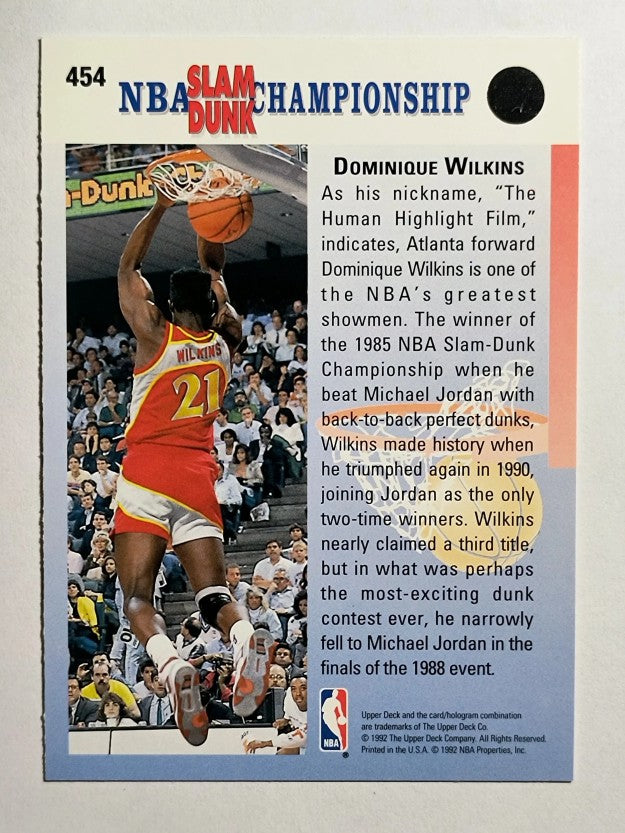1992-93 Upper Deck #454B Dominique Wilkins/FACE COR Slam Dunk Champ 85 and 90