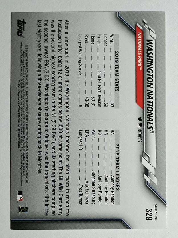 2020 Topps #329 Washington Nationals TC
