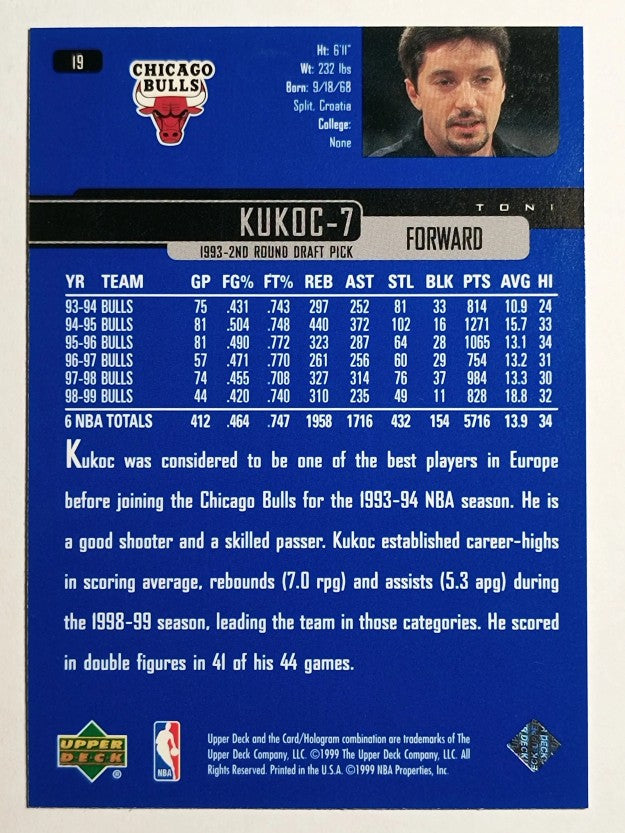 1999-00 Upper Deck #19 Toni Kukoc