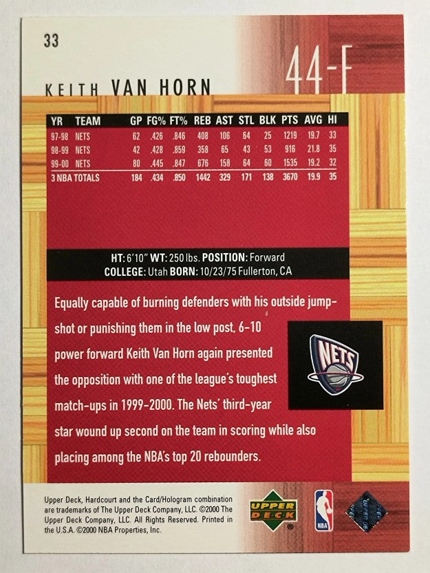 2000-01 Upper Deck Hardcourt #33 Keith Van Horn