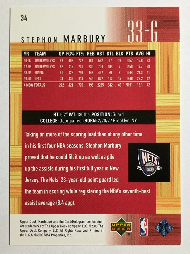 2000-01 Upper Deck Hardcourt #34 Stephon Marbury