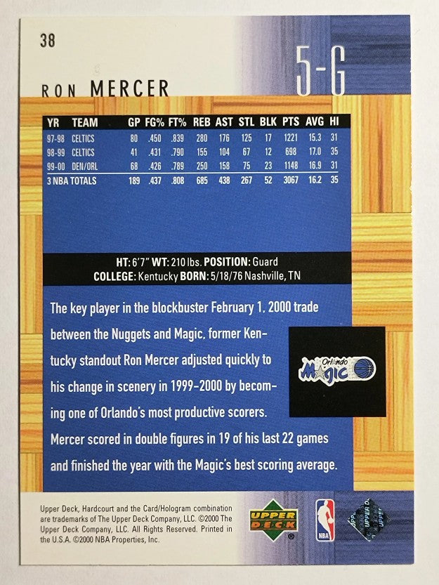2000-01 Upper Deck Hardcourt #38 Ron Mercer