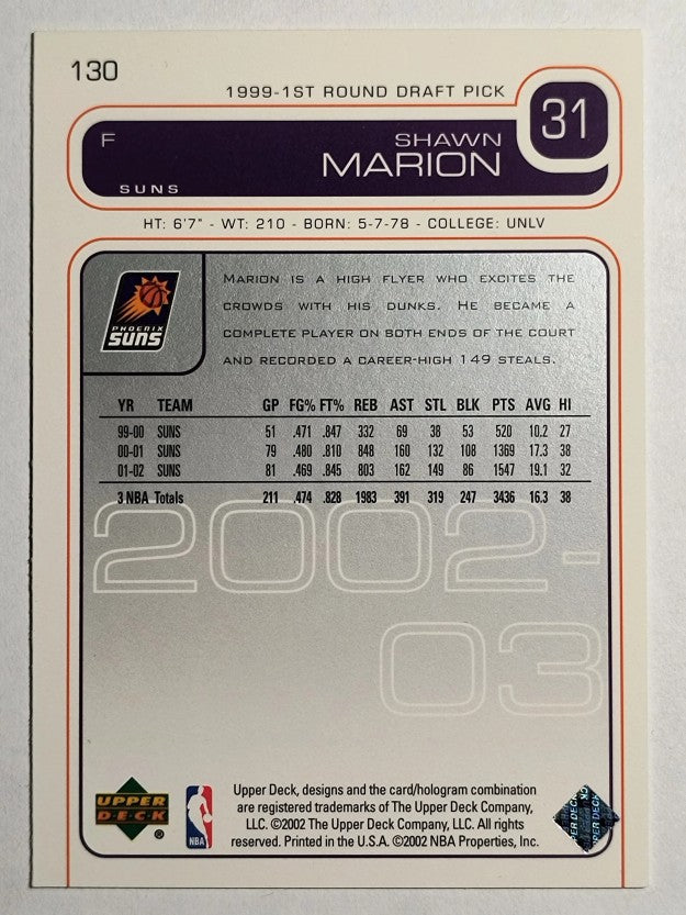 2001-02 Upper Deck #130 Shawn Marion