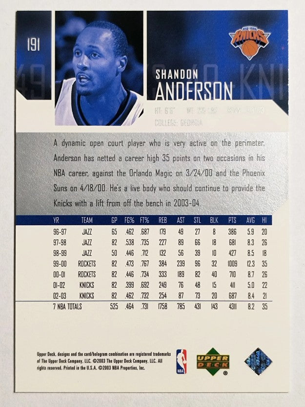 2003-04 Upper Deck #191 Shandon Anderson