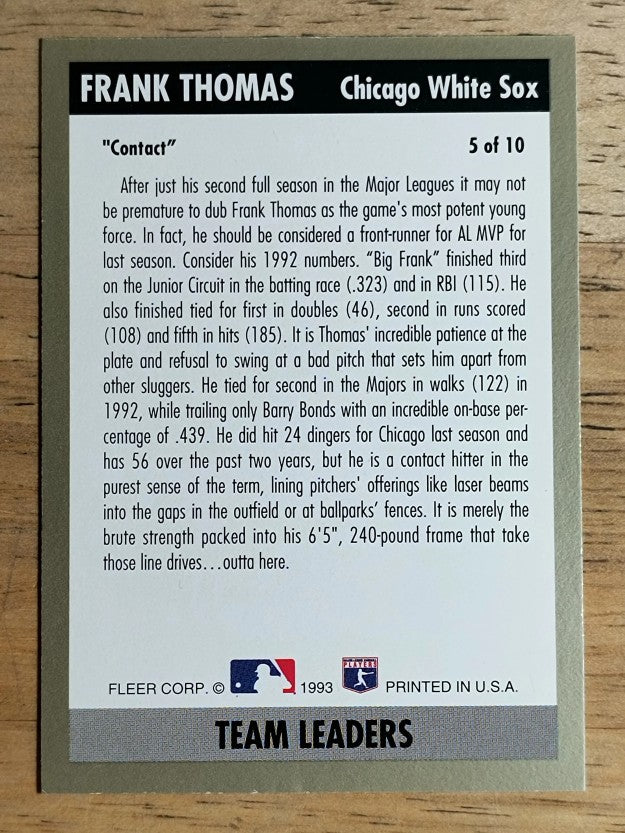 1993 Fleer Team Leaders #AL5 Frank Thomas