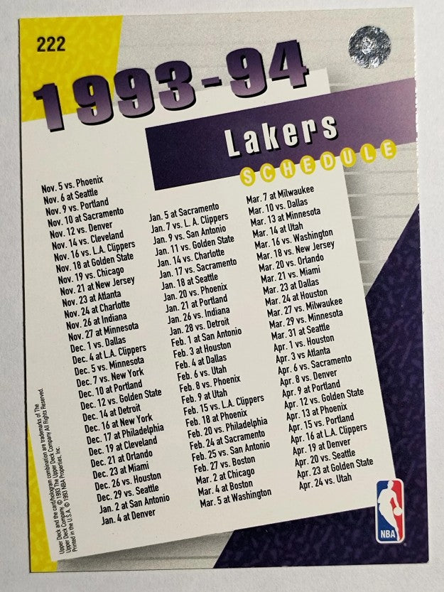 1993-94 Upper Deck #222 L.A. Lakers SKED
