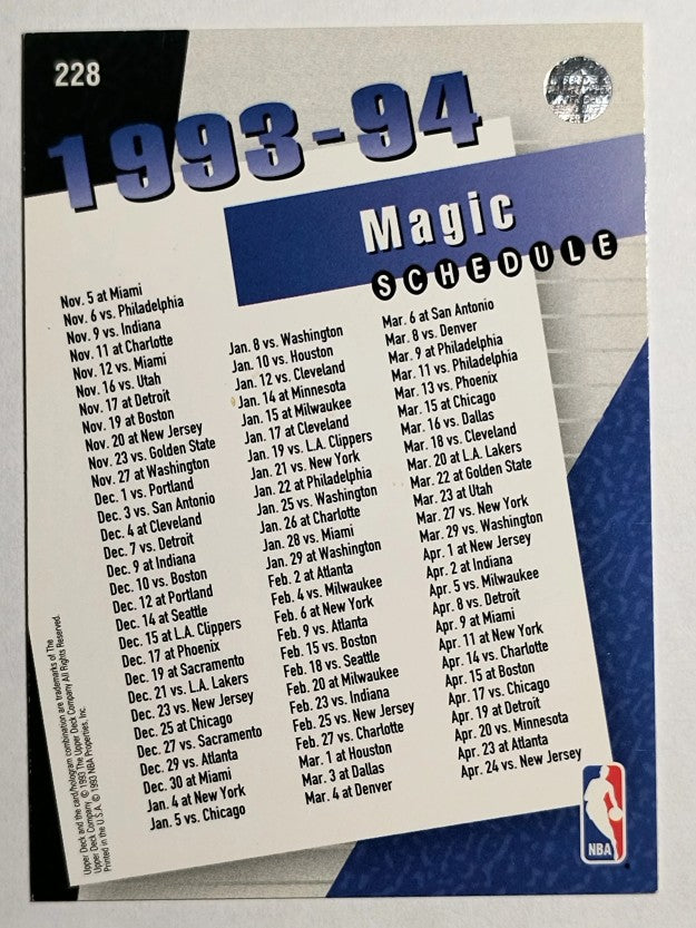 1993-94 Upper Deck #228 Orlando Magic Sked/Shaquille O'Neal (EX)