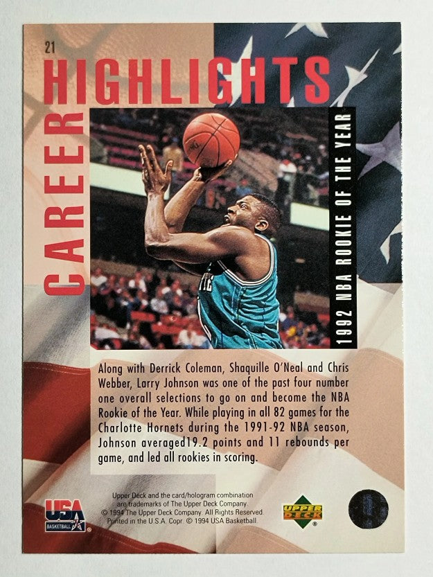 1994 Upper Deck USA #21 Larry Johnson/1992 Rookie Of The Year