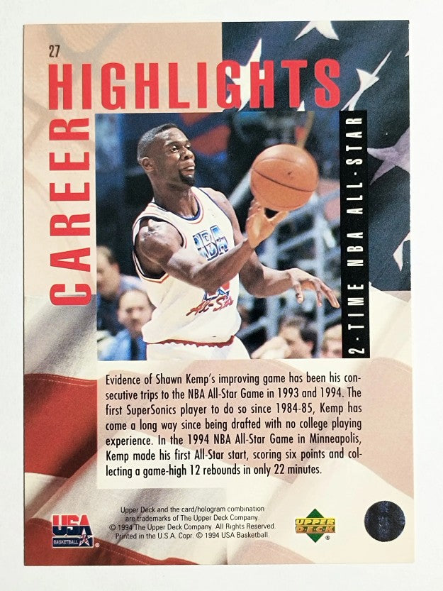 1994 Upper Deck USA #27 Shawn Kemp/2-Time NBA All-Star
