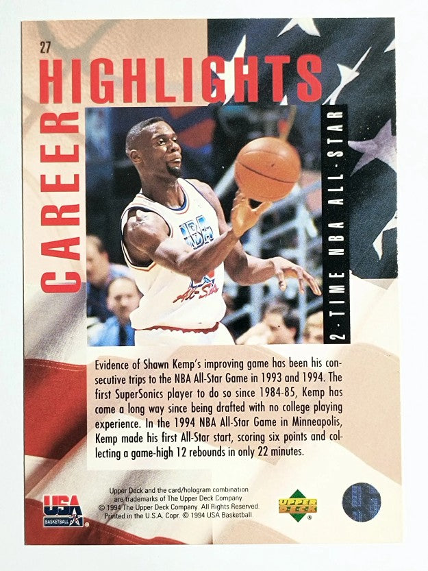 1994 Upper Deck USA #27 Shawn Kemp/2-Time NBA All-Star