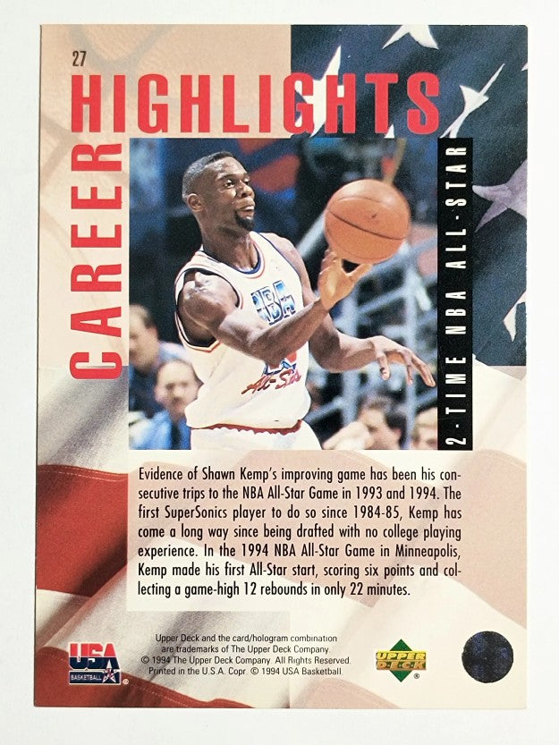 1994 Upper Deck USA #27 Shawn Kemp/2-Time NBA All-Star