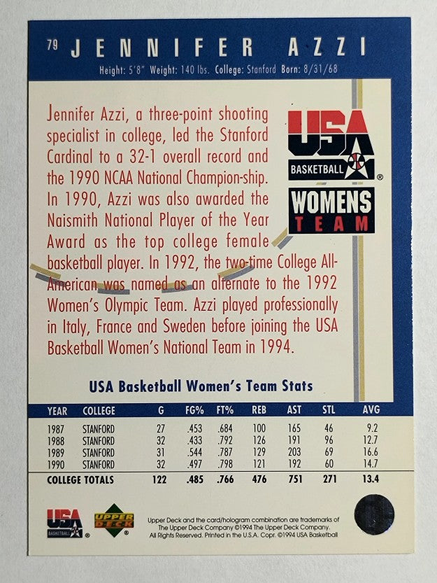 1994 Upper Deck USA #79 Jennifer Azzi/USAB Women (NM)