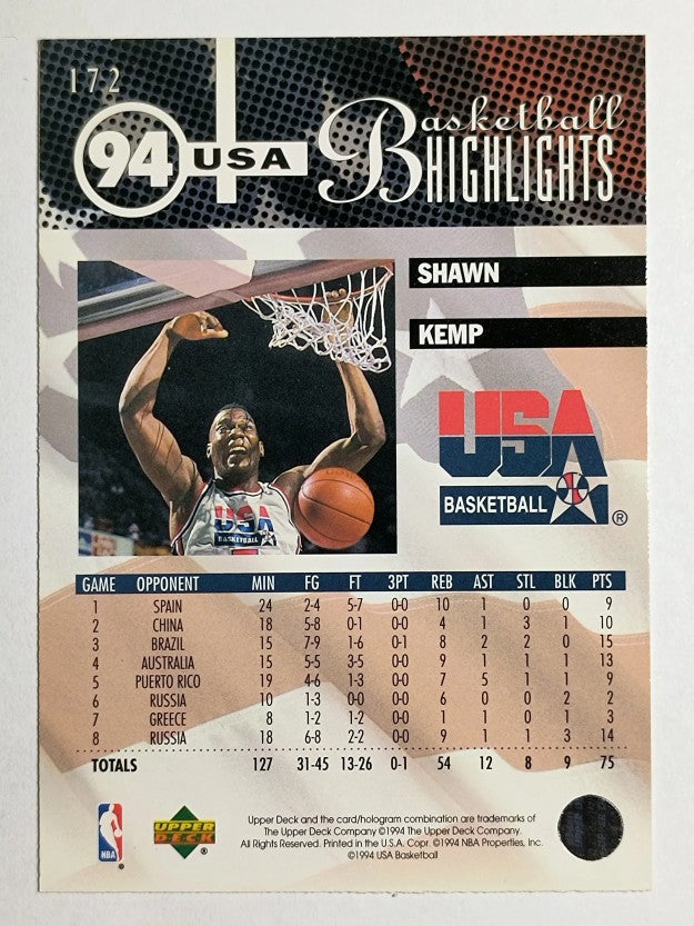 1994-95 Upper Deck #172 Shawn Kemp USA