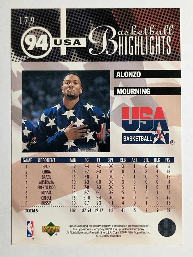 1994-95 Upper Deck #179 Alonzo Mourning USA