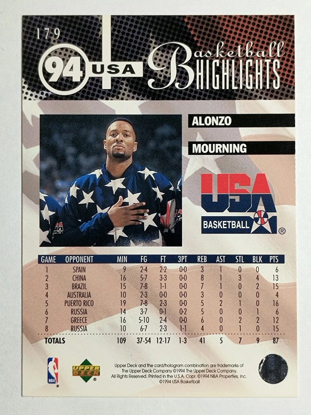 1994-95 Upper Deck #179 Alonzo Mourning USA