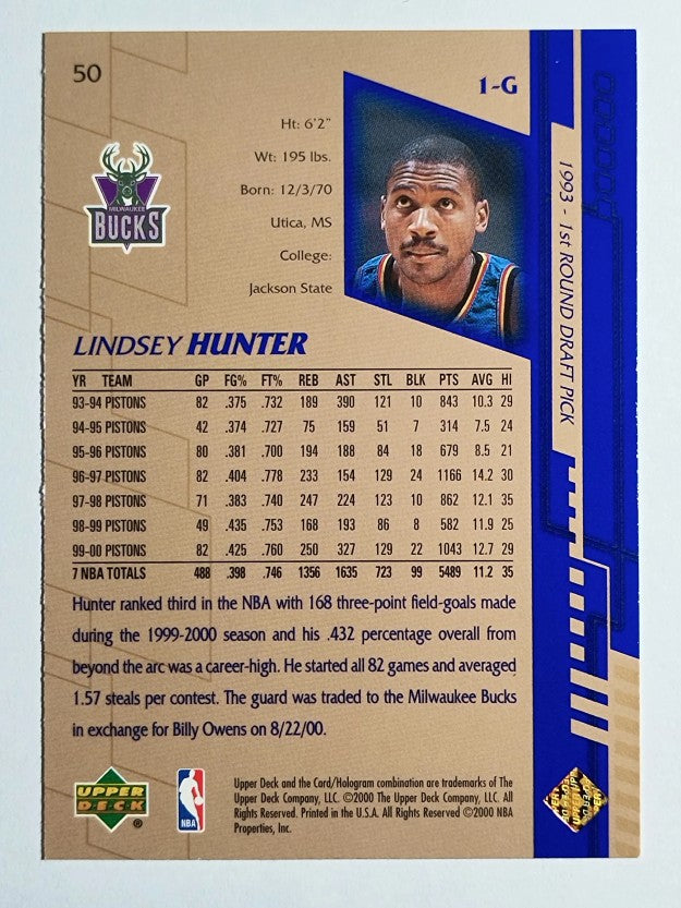 2000-01 Upper Deck #50 Lindsey Hunter