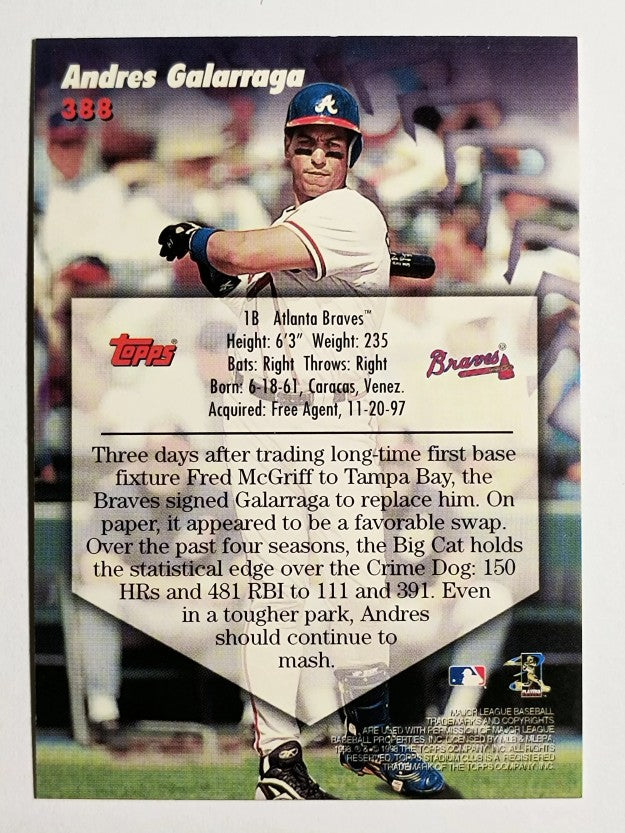 1998 Stadium Club #388 Andres Galarraga TR