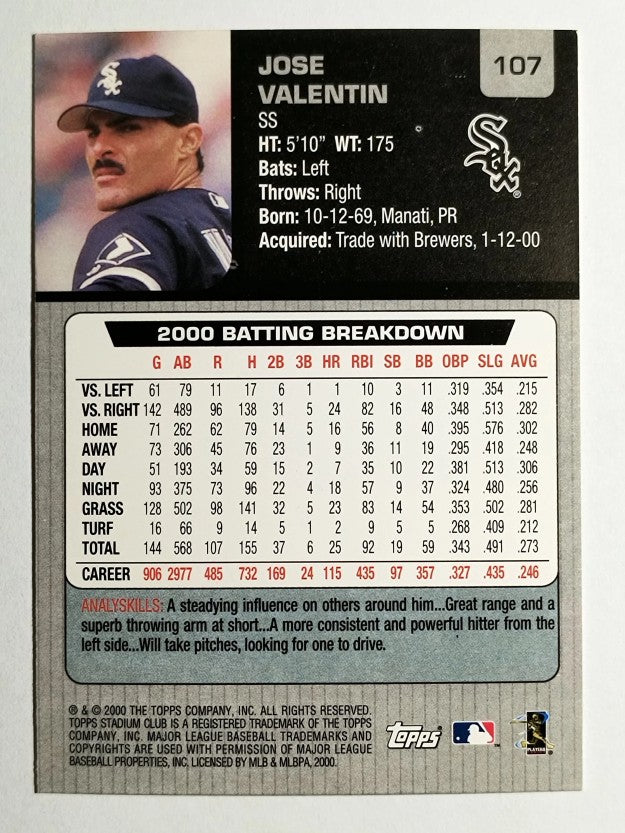 2001 Stadium Club #107 Jose Valentin