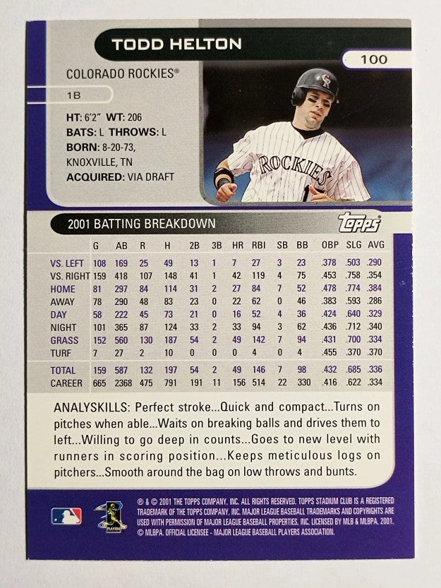 2002 Stadium Club #100 Todd Helton