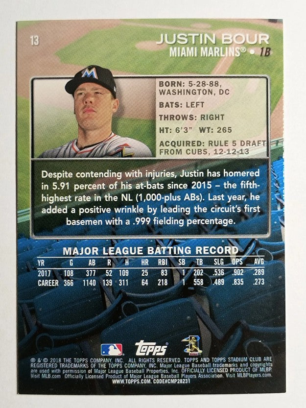 2018 Stadium Club #13 Justin Bour