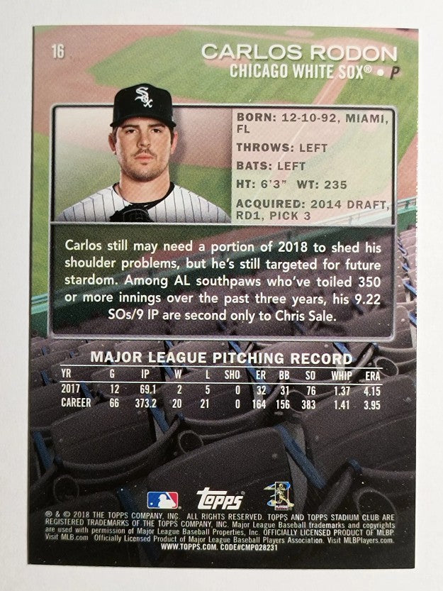 2018 Stadium Club #16 Carlos Rodon
