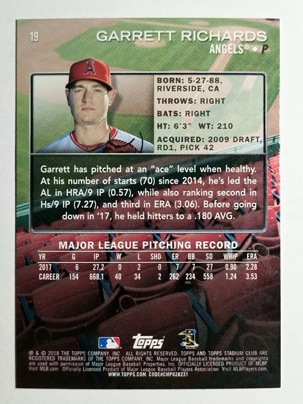 2018 Stadium Club #19 Garrett Richards