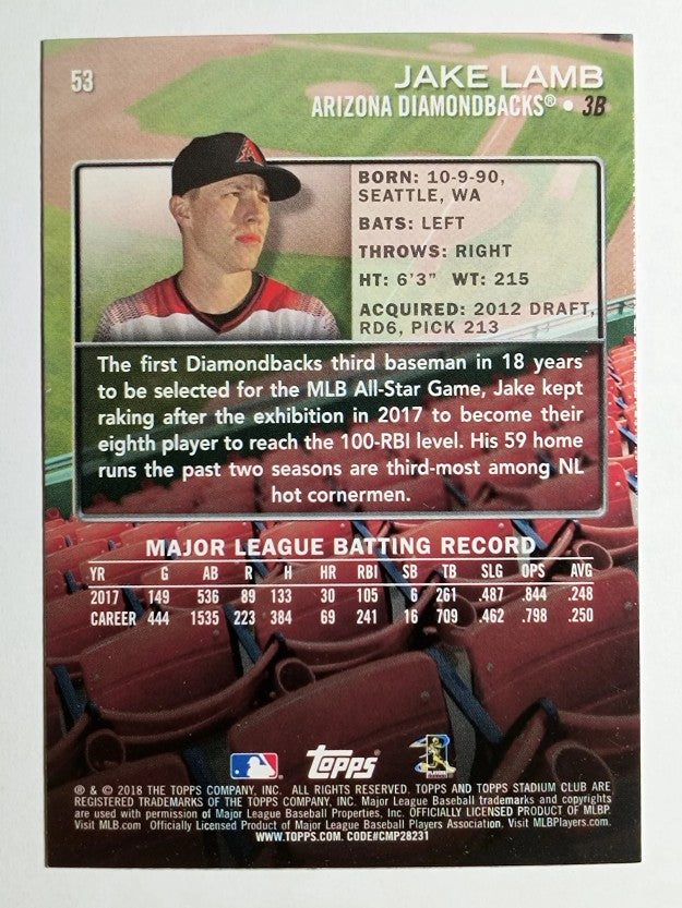 2018 Stadium Club #53 Jake Lamb
