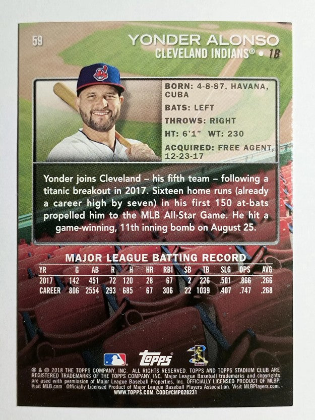 2018 Stadium Club #59 Yonder Alonso
