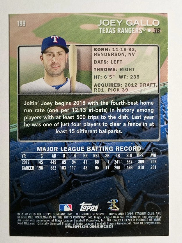 2018 Stadium Club #199 Joey Gallo