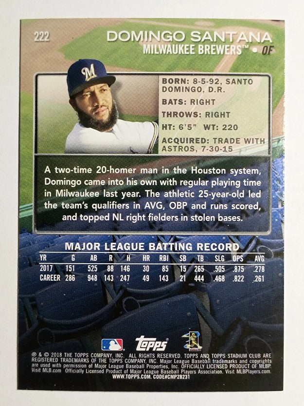 2018 Stadium Club #222 Domingo Santana