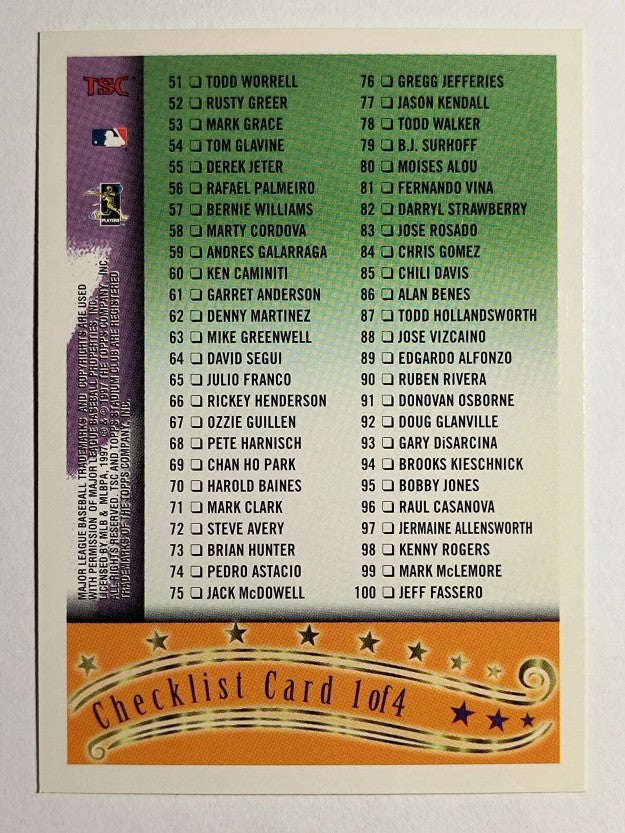1997 Stadium Club Checklists #1 Series One