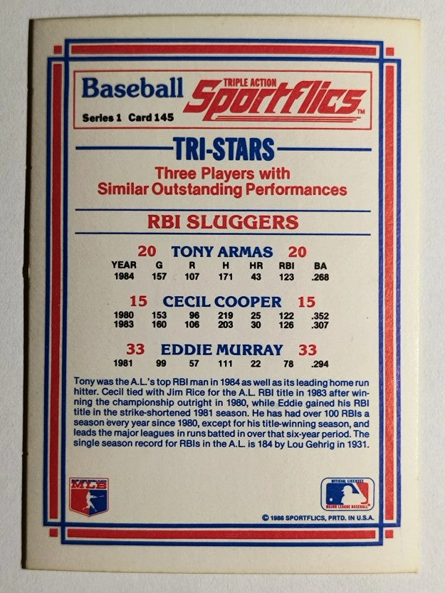 1986 Sportflics #145 Tony Armas/Cecil Cooper/Eddie Murray