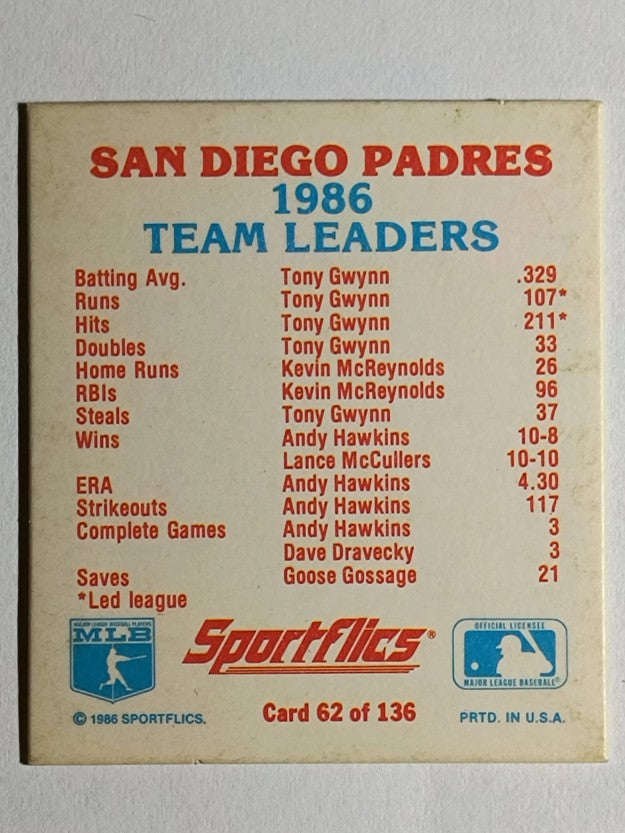 1987 Sportflics Team Logo Trivia #62 1986 Team Leaders