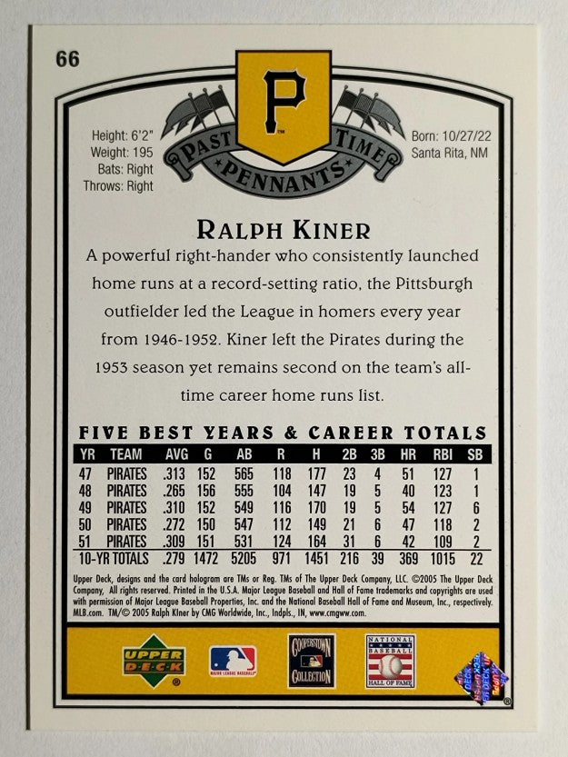 2005 UD Past Time Pennants #66 Ralph Kiner
