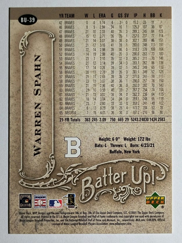 2005 Upper Deck MVP Batter Up #39 Warren Spahn