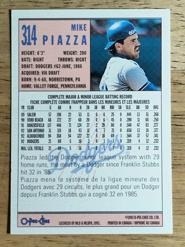 1993 O-Pee-Chee #314 Mike Piazza
