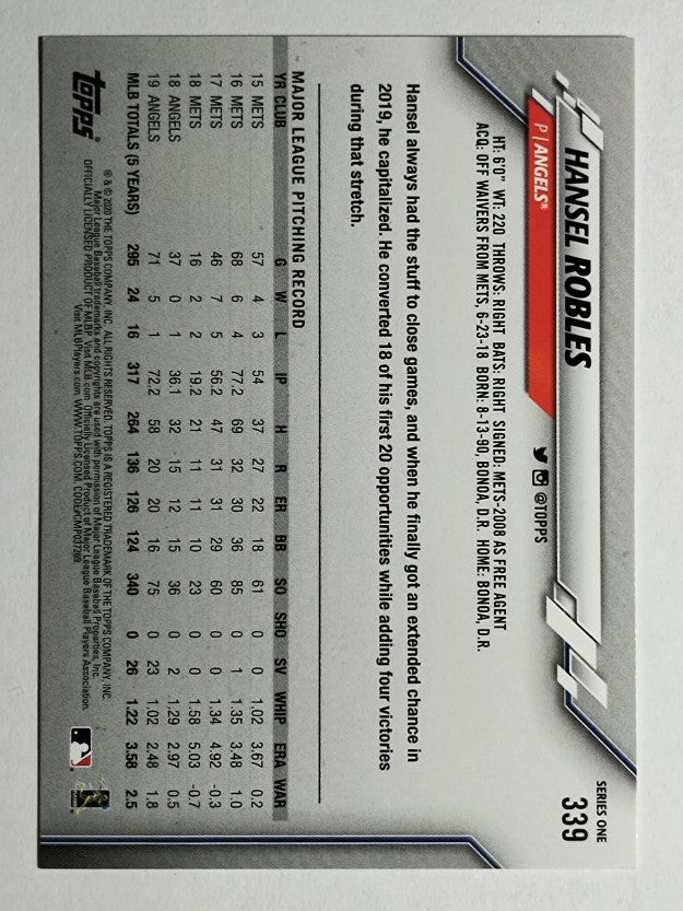 2020 Topps #339 Hansel Robles