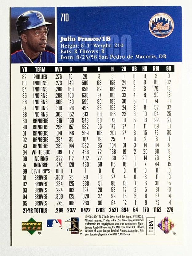 2006 Upper Deck #710 Julio Franco