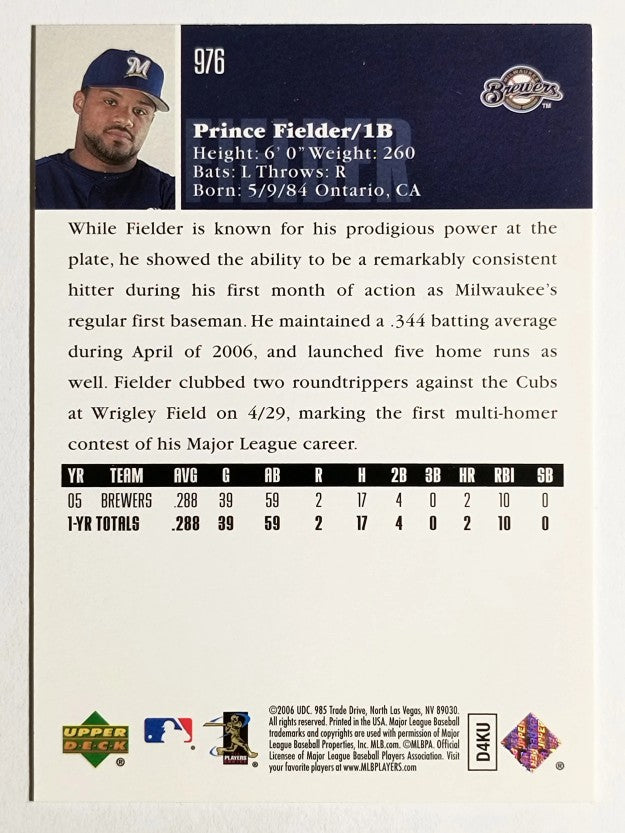 2006 Upper Deck #976 Prince Fielder (NM)