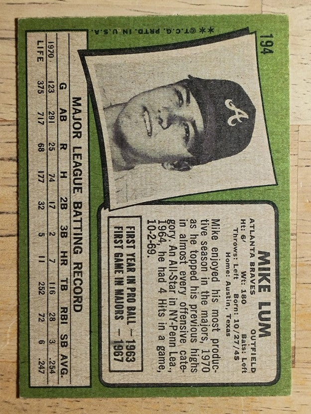 1971 Topps #194 Mike Lum (EX)