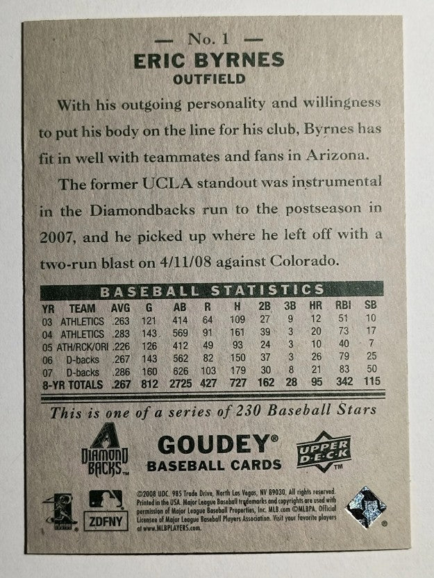 2008 Upper Deck Goudey #1 Eric Byrnes
