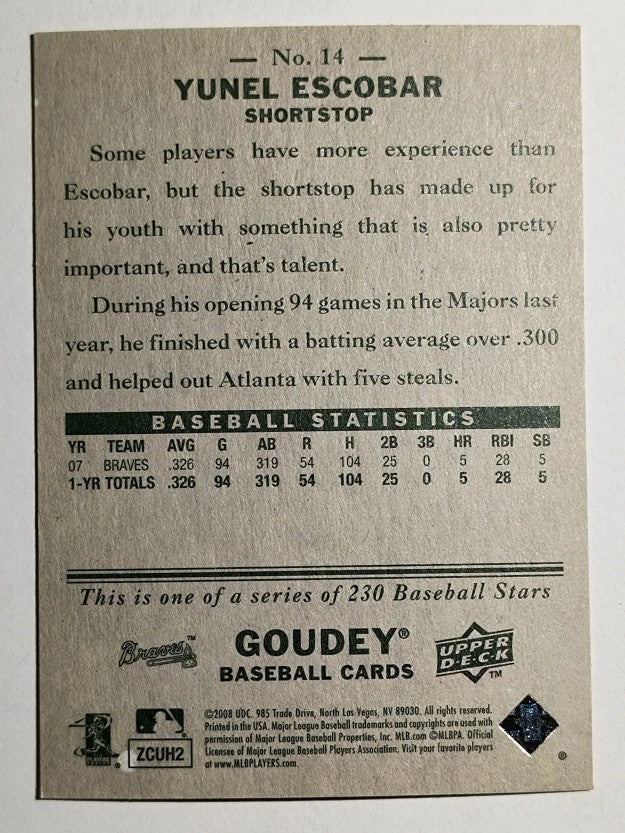 2008 Upper Deck Goudey #14 Yunel Escobar
